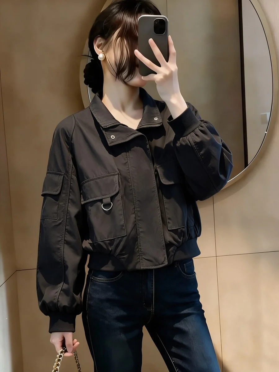 Chic Casual Short Jacket Women's Spring Autumn 2026 New Popular Thin Outerwear Ladies Shirt Stylish Polyester Fabric Zipper