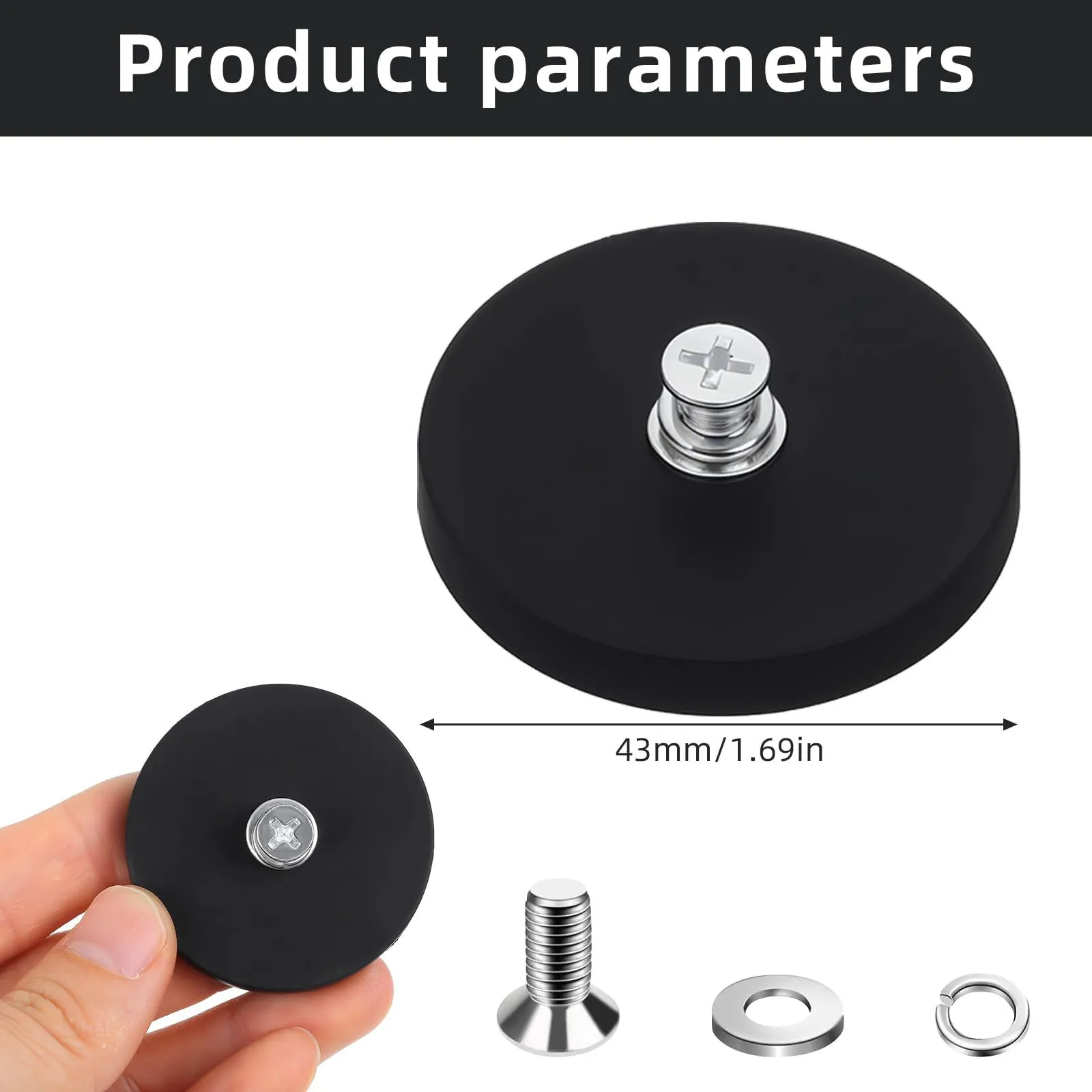 D43mm-Anti-Scratch Mounting Magnets, Rubber Coated Magnets with Threaded Studs, Non-Slip Monting Magnet for Led Lighting Bar