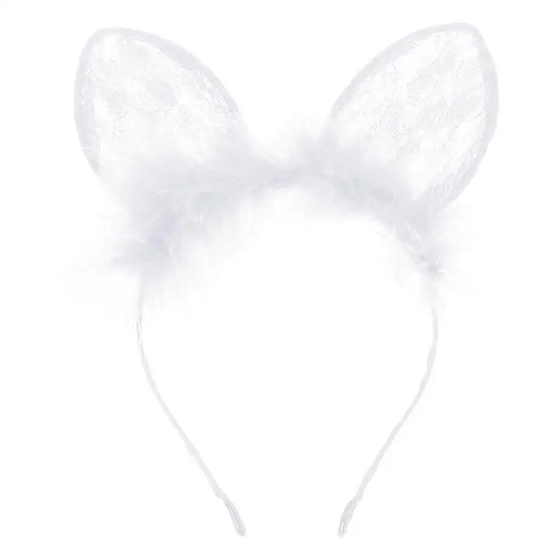 Lace Cat Ears Headband Female Halloween Role-Play Hair Accessories Unique Halloween Headband With Feathers For Holidays