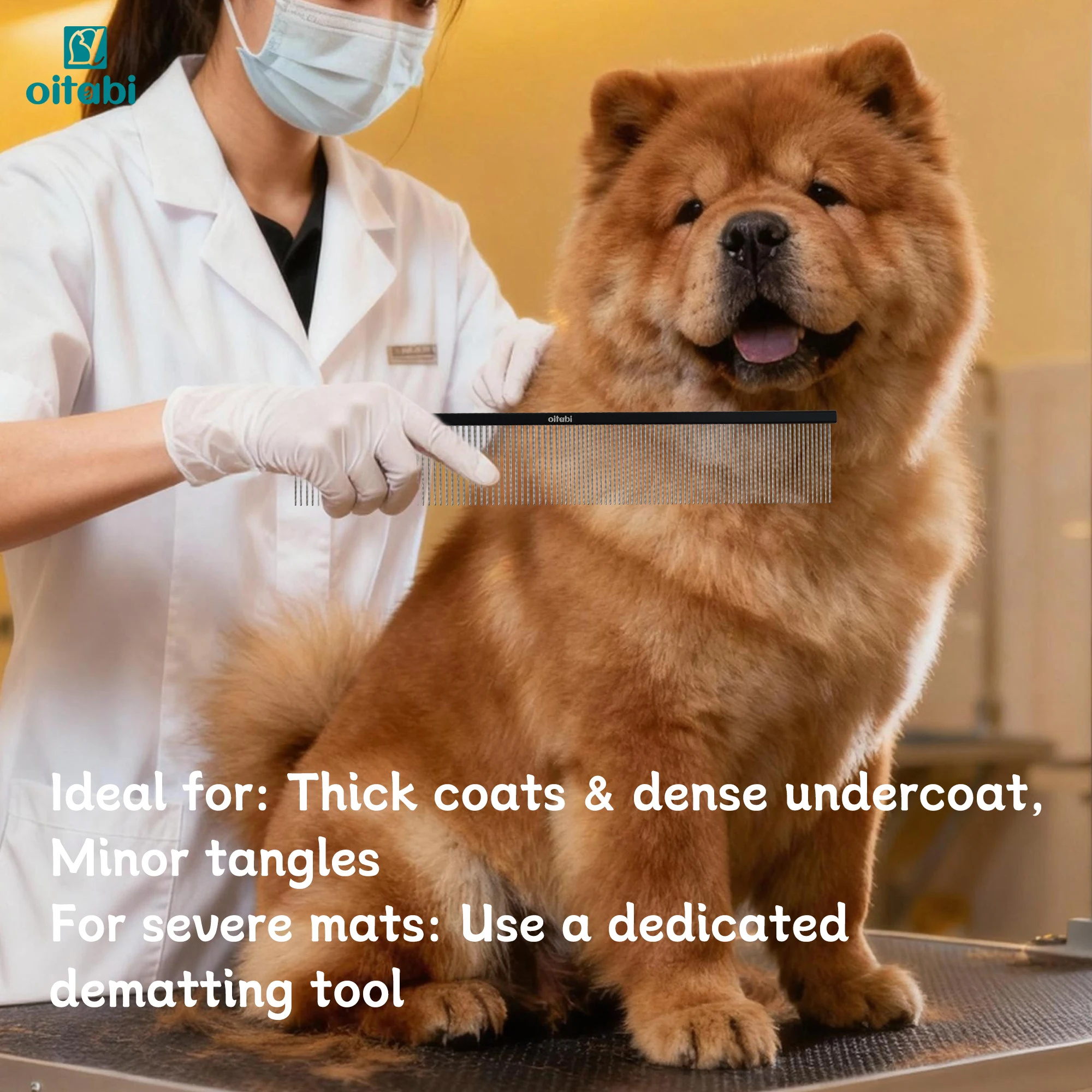 OITABI 24,5cm Extra-Langer Professioneller Tierpflegekamm mit Langen Zähnen, Halbdichter & Halbbreiter Reihenkamm für Katzen und Hunde mit Rundzähnen – Detail 6