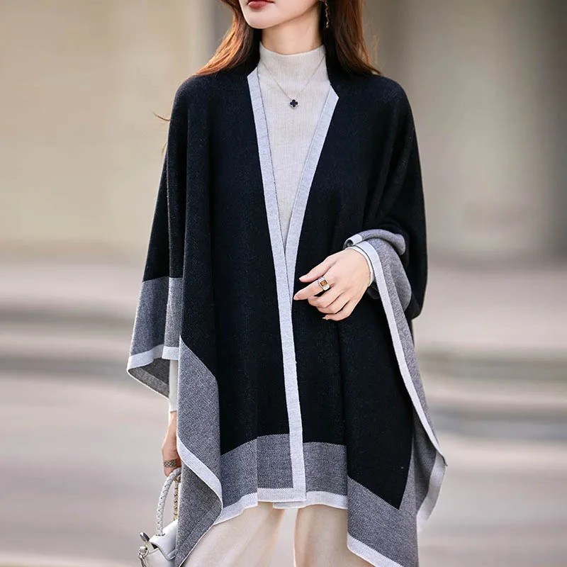 

Wool Blend Women's Knitted Shawl Scarf Soft Warm Knitwear Cardigan Cloak Wraps Shoulder Neck Protect Pashmina Scarves Dual Use