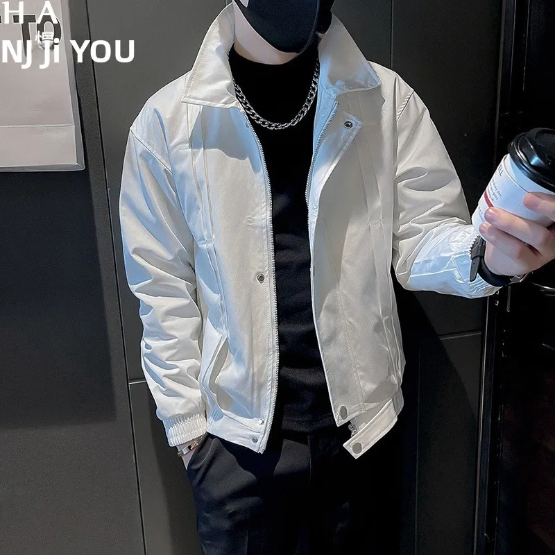 

Trendy Briti Sle Men's Workwear Jaet Turn-down Collar Outerwear Spring Autumn Winter Faionable Slim Fit Long Sve Z...