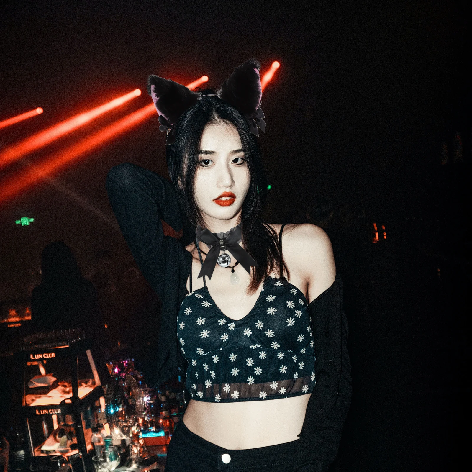 1Set Cat Ear Headband Tail Choker Animal Ears Hairband Cosplay Party Dress Up Performance Costume Prop Cat Animal Ears Headband