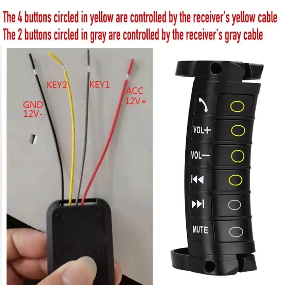 Single Side Universal Square Steering Wheel Controller Universal Wireless Multifunction DVD Navigation Button Remote Control