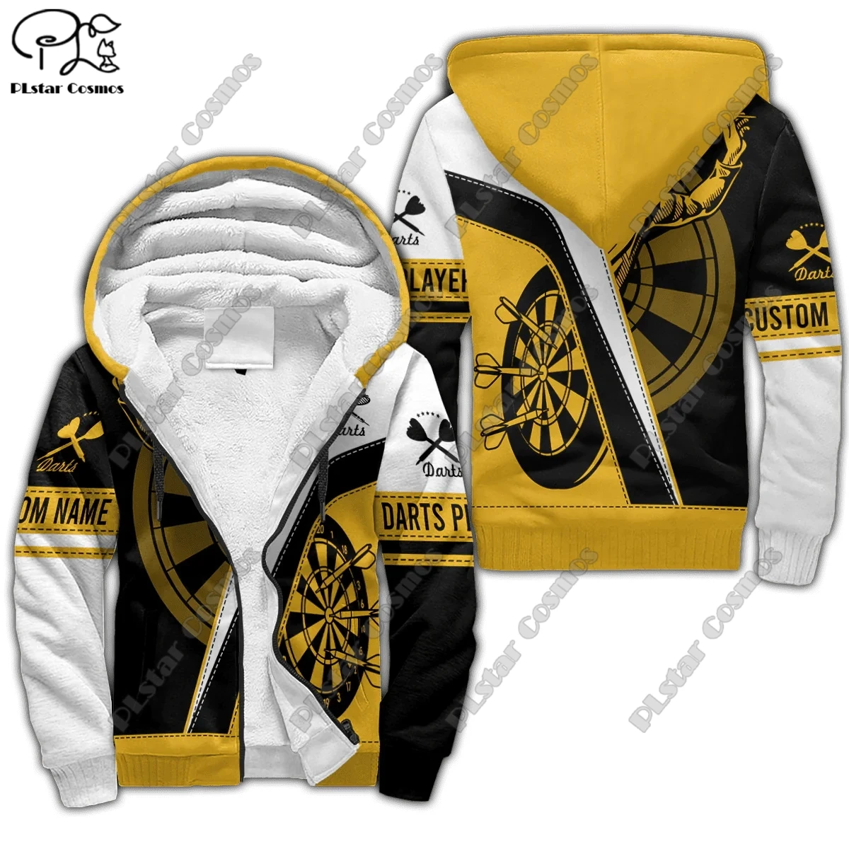 

3D printed darts player personalized name fleece zipper hoodie for men women winter warm double layer fleece jacket casual coat