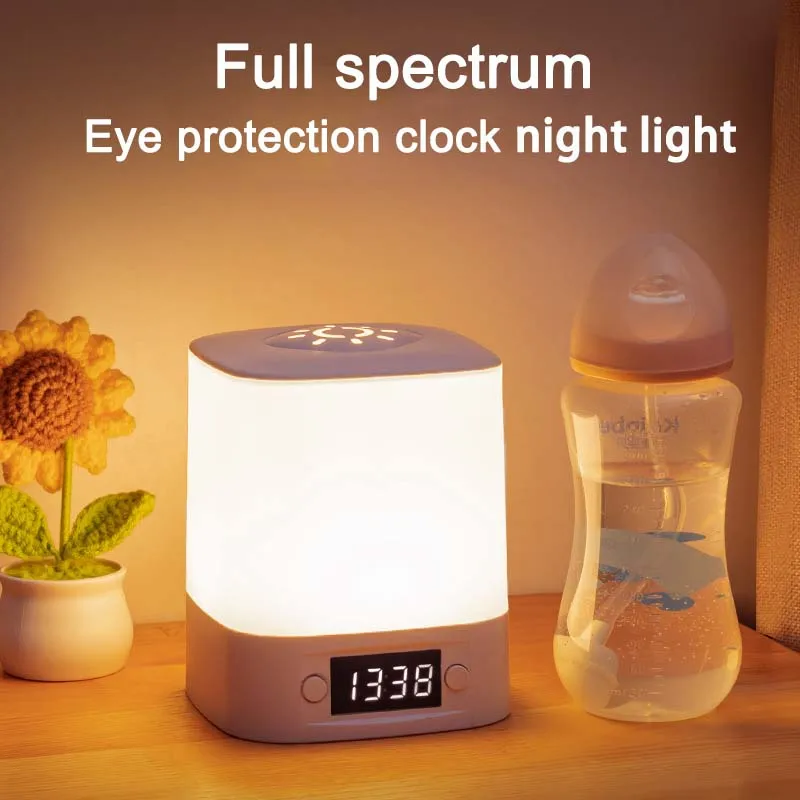 Pop Portable Led Night Light With Clock Time Display Rechargeable Touch Table Lamp For Bedroom Bedside Reading And Home Decor