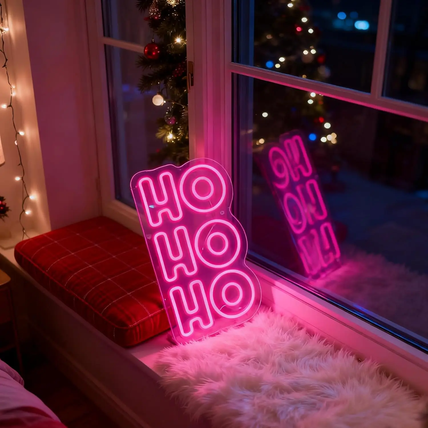 HoHo عيد الميلاد النيون تسجيل USB عكس الضوء LED ضوء النيون لغرفة النوم النوم حفلة بار صالون نادي السنة الجديدة ديكور المنزل هدية عيد الميلاد
