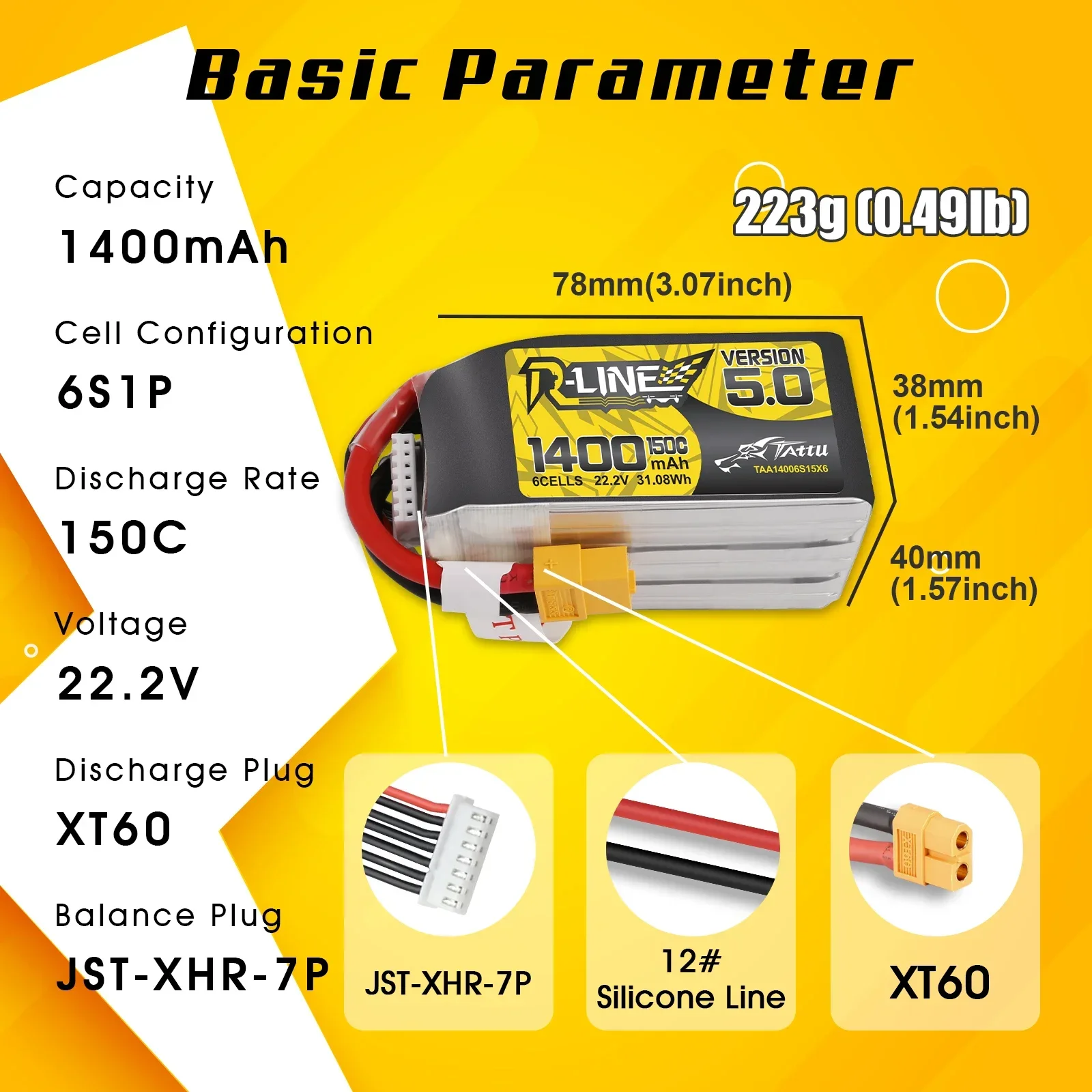 Tattu r-line 1200mAh 1400mAh 6S Lipo batería 150C XT60 enchufe RC alimentación para avión de 5 pulgadas FPV Racing Multirotor Quadcopter marco