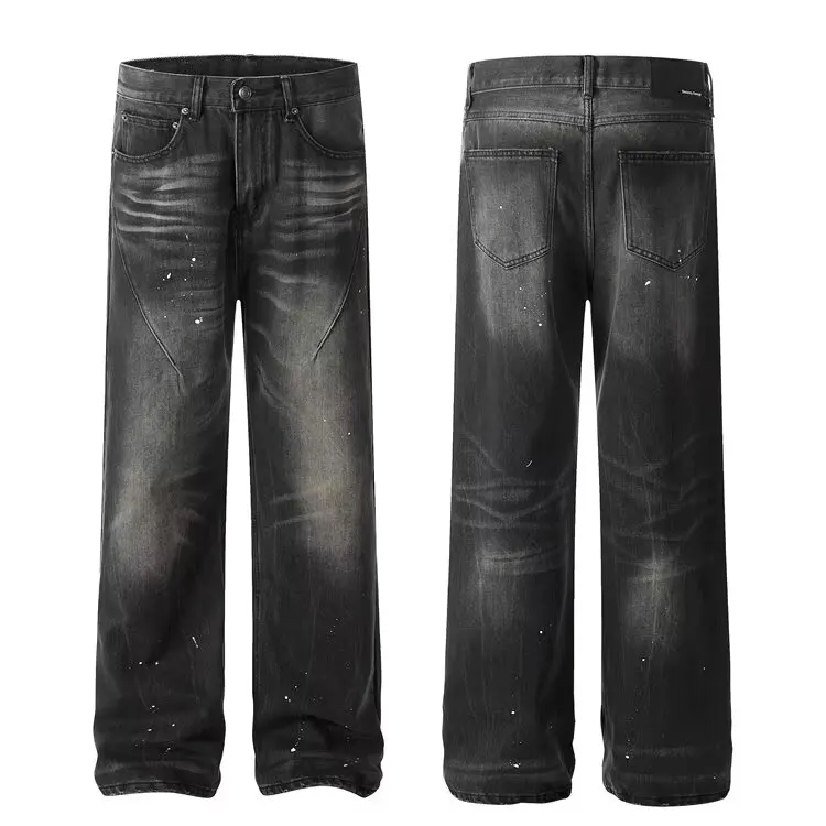 2025 Trashy Y2K 2000S Streetwear Tuschemalerei Baggy Jeans Hosen für Männer 90S Vintage Kleidung gerade alte Baumwolle Faltenhose – Detail 4