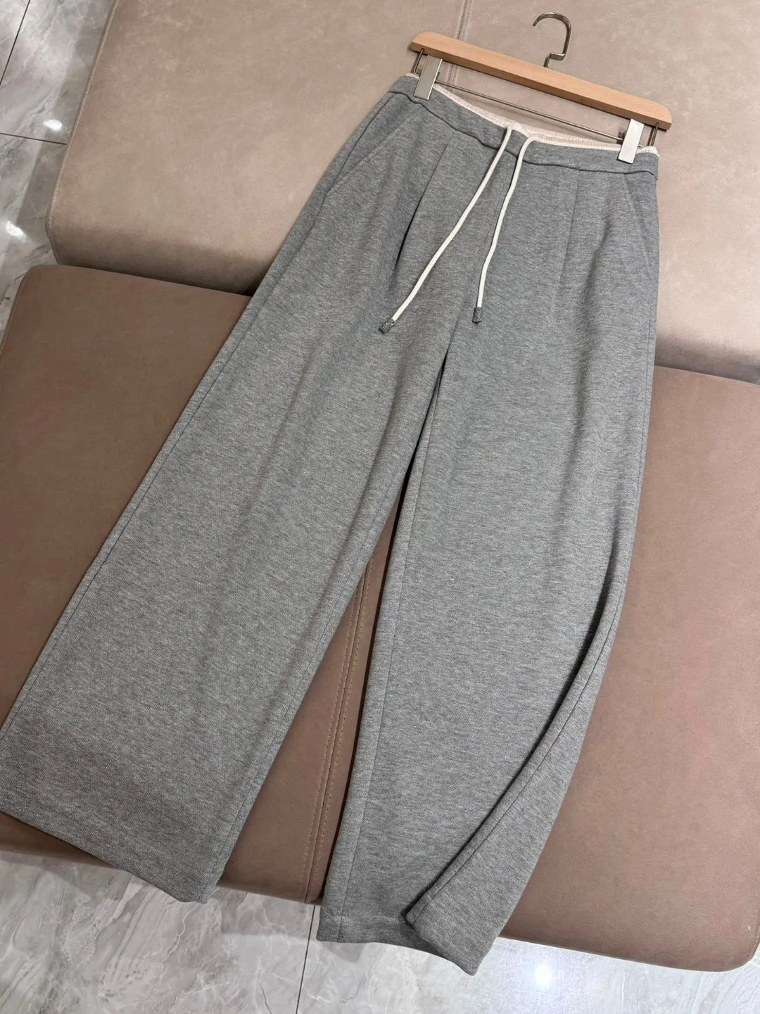 Autumn Winter Women's Pants Drawstring Elastic High Waist Trousers Female Wide Leg Straight Trousers