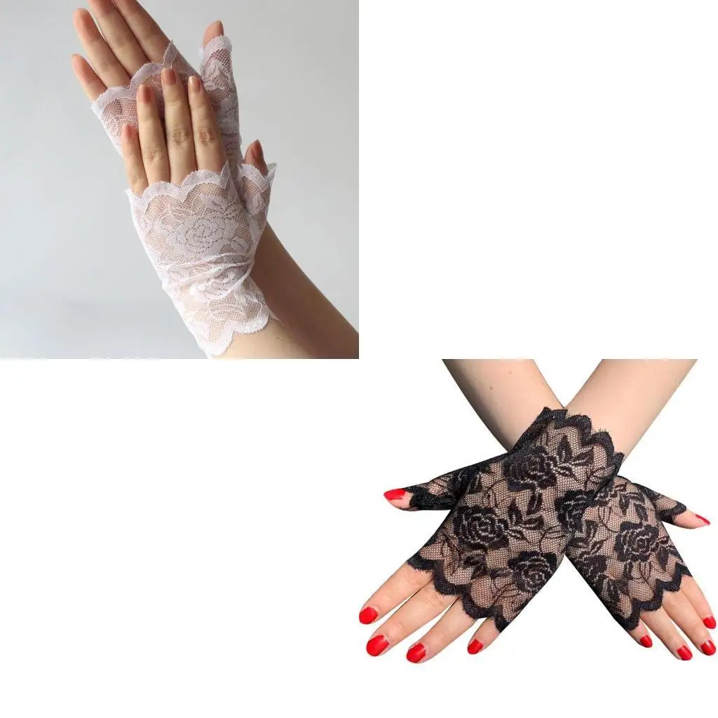 39BD Women Summer Floral Lace Fingerless Gloves UV for Sun for Protection Driving Mit