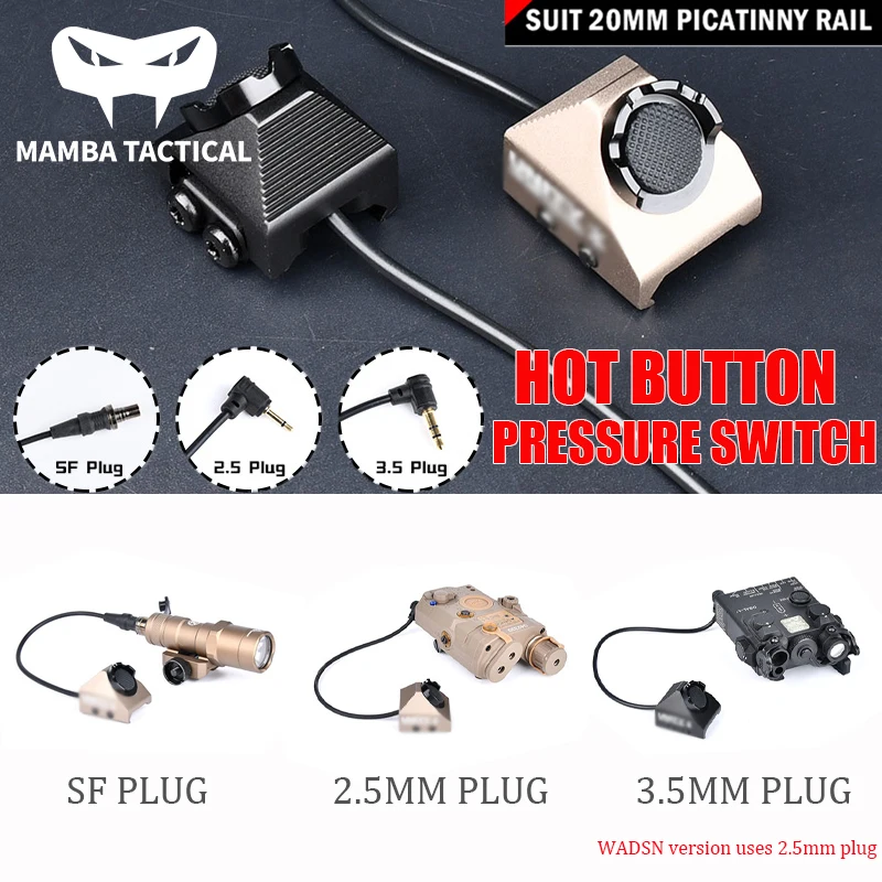 

Metal CNC Hot Button Switch Mount 20MM Picatinny Rail SF/2.5/3.5 Plug For Tactical Flashlight M300 M600 PEQ NGAL Laser Pointer