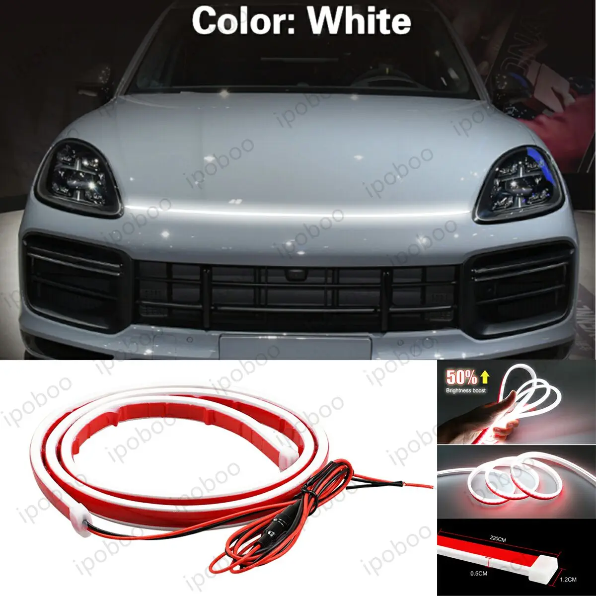 

86 "светодиодная лента на капоте для Porsche Cayenne 2003-2023, гибкая динамическая сканирующая лента на капоте, комплект украшения крышки двигателя