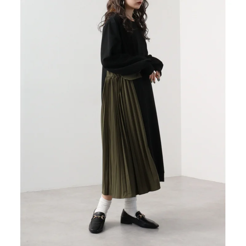 

2025 Autumn and Winter Stitching Long Dress Fashion Temperament Women's Skirt