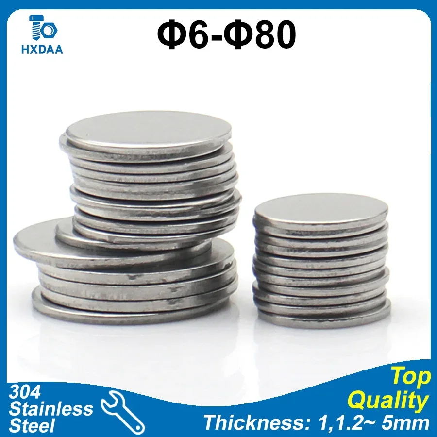 5-50pcs Dia 6-30mm 304 Stainless Steel Solid Round Disc Washer No Hole Flat Metal Circle Sheet for Plugging or Spacing