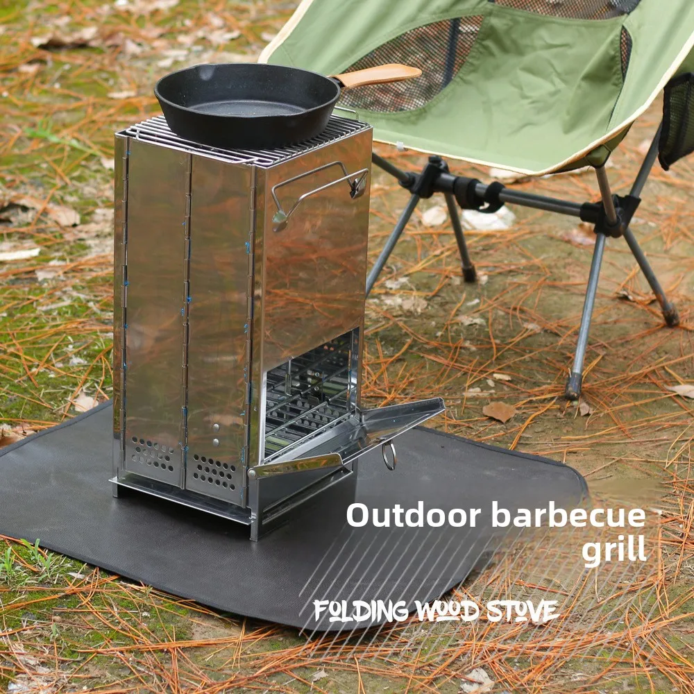 

Outdoor Camping Grill Outdoor Folding Portable Stainless Steel Firewood Stove Square Grill Mini Charcoal Stove