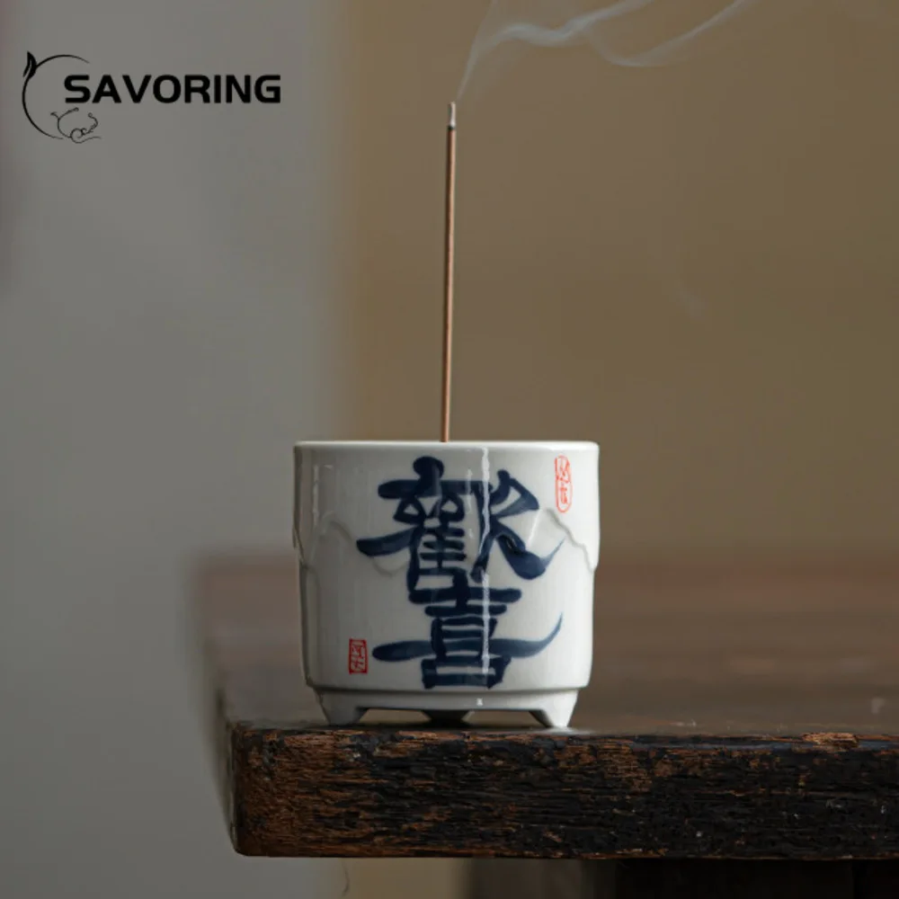 Handwritten Blue and White Small Incense Holder Furnace Diffuser Mosquito Coil Holder Burner Scented Aromatic Tableware Craft