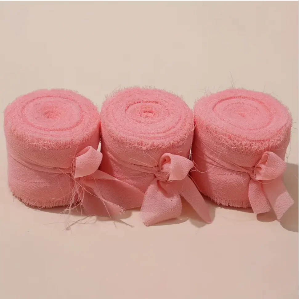 3 Rolls Frayed Edged Satin Handmade Chiffon Silk Ribbon For Wedding Invitation Bouquets Birthday Party DIY Decoration Gift 15m image 3