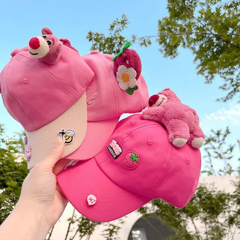 

Miniso Lotso Kawaii Pink Baseball Cap Cartoon 3D Bear Fisherman Hat with Ears Children's Gift Hat Circumference 50-56Cm