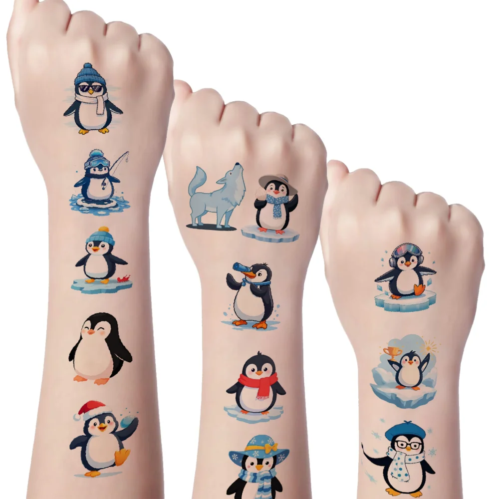 54pcs Temporary Tattoo Winter Stickers Cartoon Penguin Stickers Snowman Stickers For Women Shoulders Adults