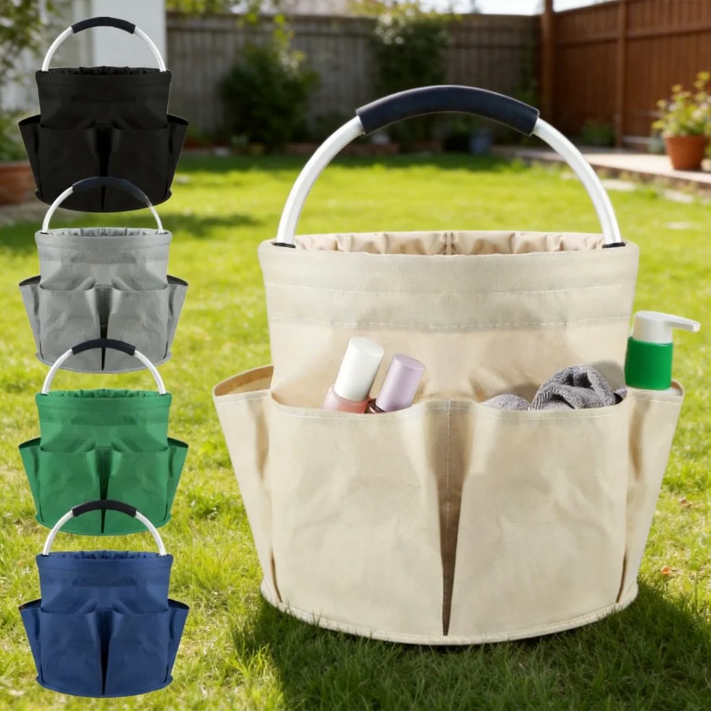 1Pc 17L Portable Garden Tool Storage Basket Large Capacity Multiple Pocket Folding Basket Outdoor Picnic Hand Basket Beach Bag