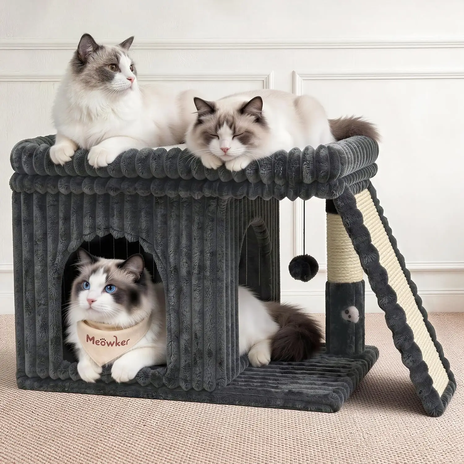 

Heavy Duty Cat Tree with Scratching Post, Modern Dark Gray Fabric for Large Cats & Kittens