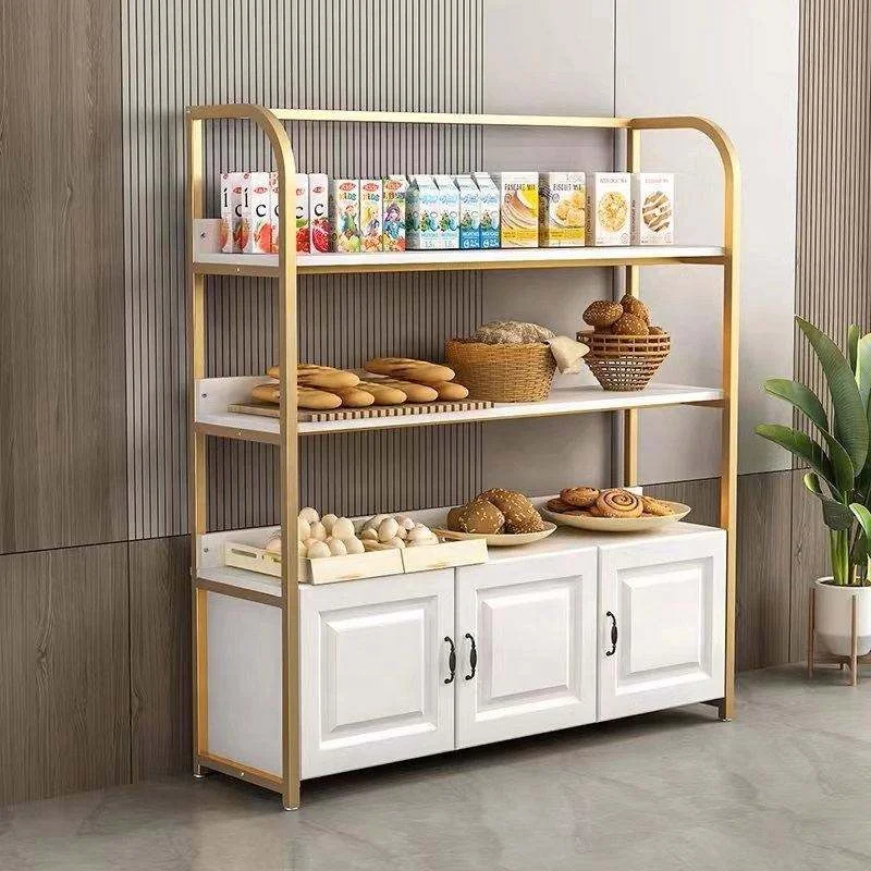 custom.Customized Metallic 5-Layer Light Duty Dry Noodle & Pastry Rack Display Cabinet Double-Sided Boltless Assembly Bakery Fur