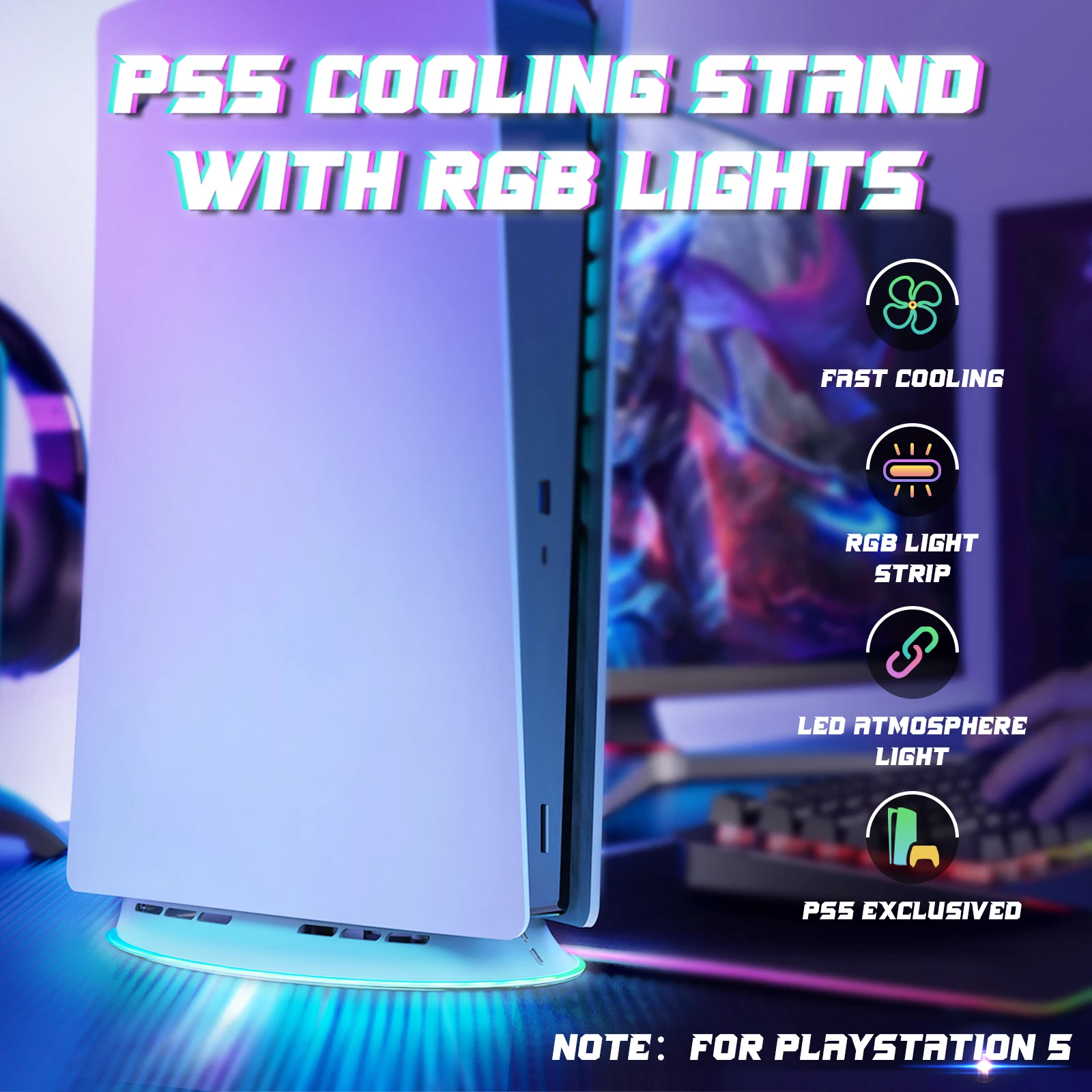 Imagem -04 - Acessórios de Refrigeração Iine para Ps5 Rgb Base com Luz Led Compatível com Playstation Venda Quente