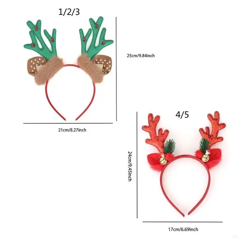 غطاء رأس على شكل قرن الوعل من نسيج ناعم وأجراس جلجلينغ، زينة شعر عيد الميلاد المريحة للعائلة
