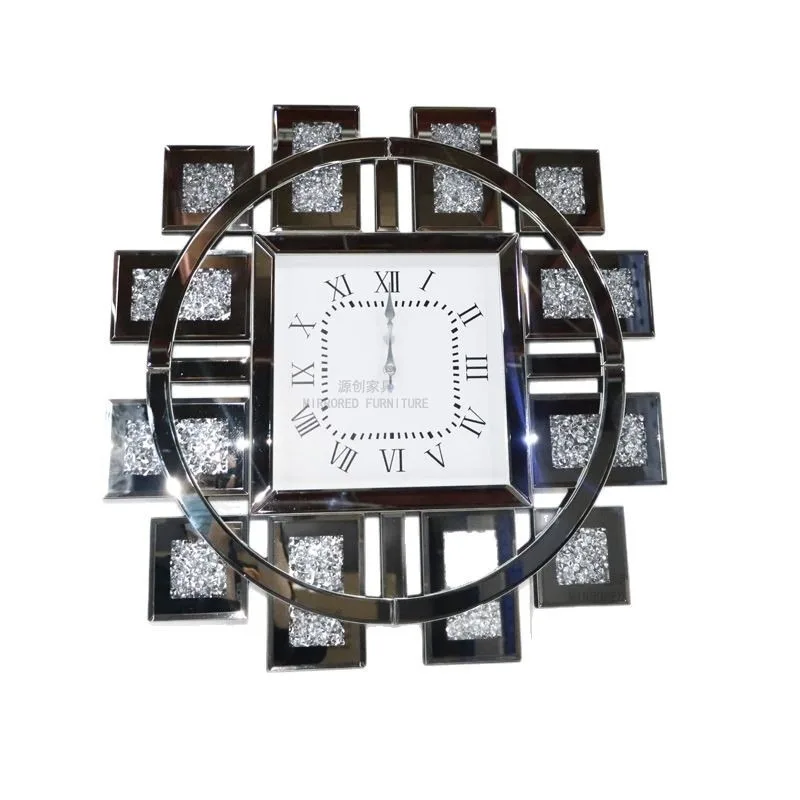 Wall clock Diamond wall European wall decoration Living room glass decoration Light luxury Foreign