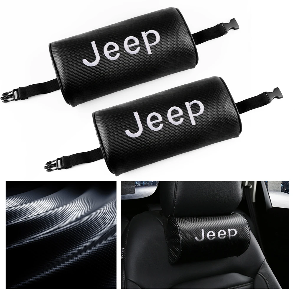 

1/2pcs Carbon Fiber Car Headrests Neck Pillow Auto Seat Head Rest Cushion For Jeep Renegade Wrangler Compass Grand Cherokee JPB
