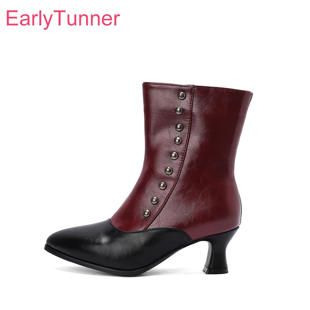

2025 New Winter Fashion Wine Red Blue Women Ankle Bootie High Thin Heel Lady Casual Shoes Plus Big Size 12 43 45 48