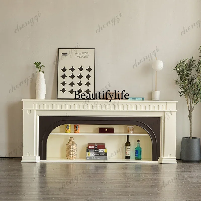 D1089 French solid wood modern simple small apartment living room arched fireplace cabinet American TV decorative fireplace rack