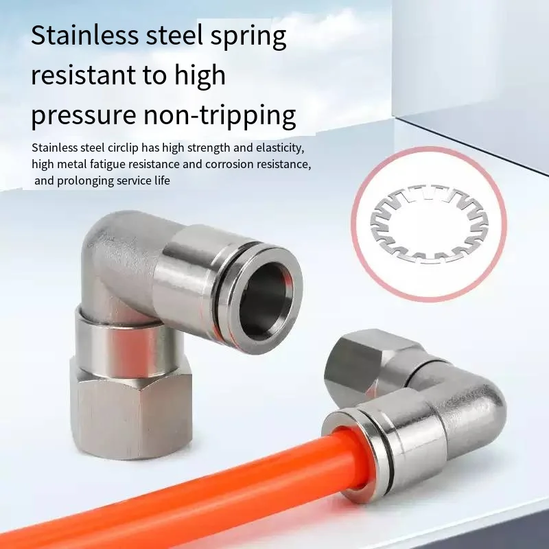 304 Stainless Steel Right Angle Internal Thread Pneumatic Quick Connector PLF6/8-01/02/03 Internal Wire 90 ° Bend Joint