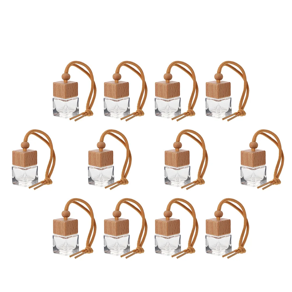 

12 шт., автомобильные флаконы с диффузором для ароматерапии, прозрачные стеклянные подвесные флаконы для духов, деревянная крышка, освежитель воздуха, многоразовое эфирное масло