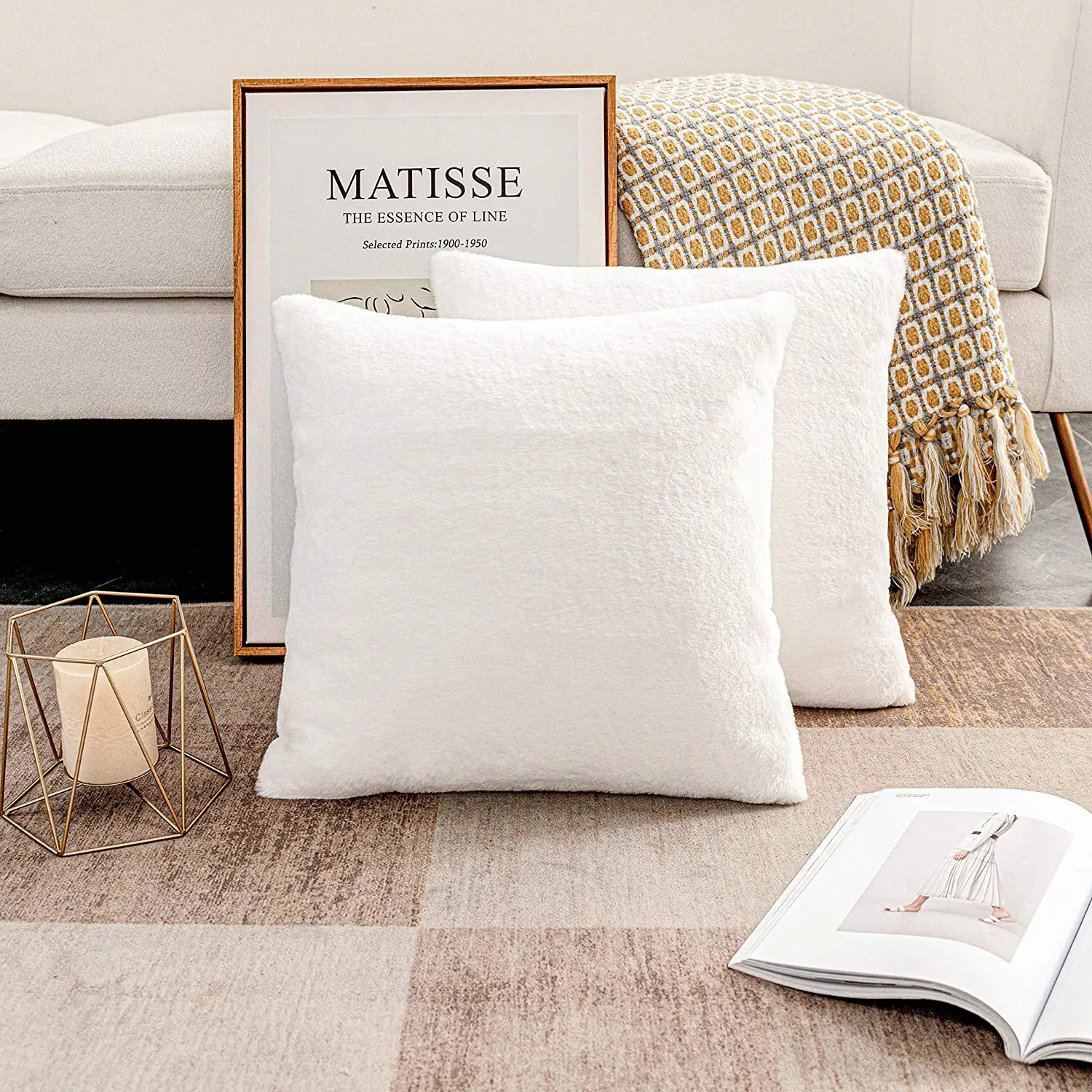 White Plush Cushion Cover Super Soft Solid Decorative Throw Pillow Cover Home Winter Essential Warm 45x45cm For Living Room