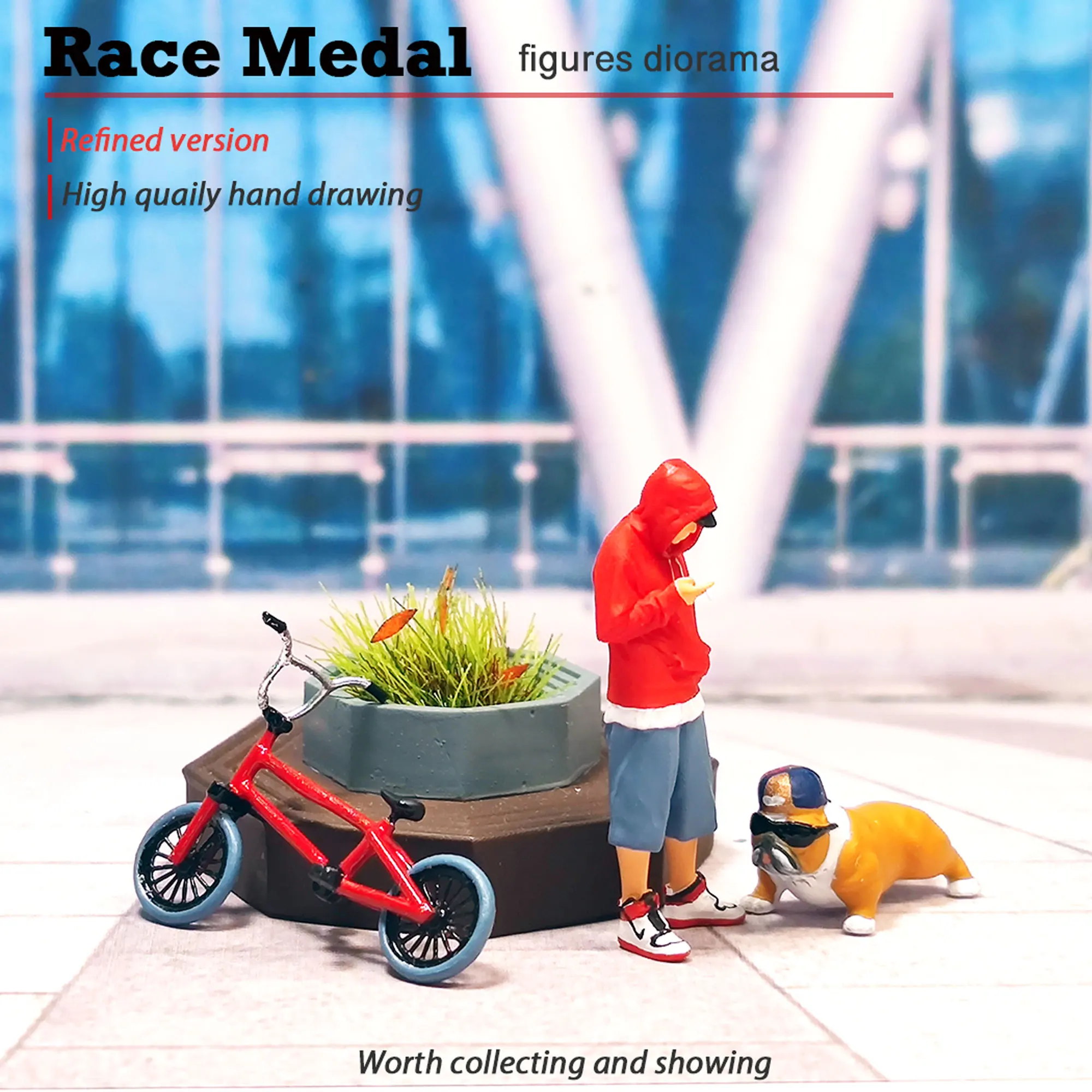 

RaceMedal Trend Street photo 1:64 Garden bike cool car skills Bully dog miniature doll miniature doll resin model