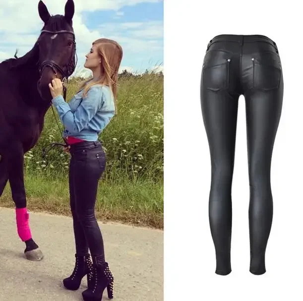 Women Autumn Sexy Low Waist PU Leather Black Skinny Motorcycle Pants