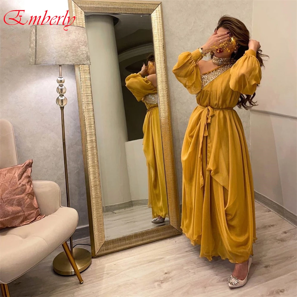 Personalizado gracioso organza a linha vestido de noite clássico mangas compridas vestidos de baile temperamento faixas vestidos de ocasião especial