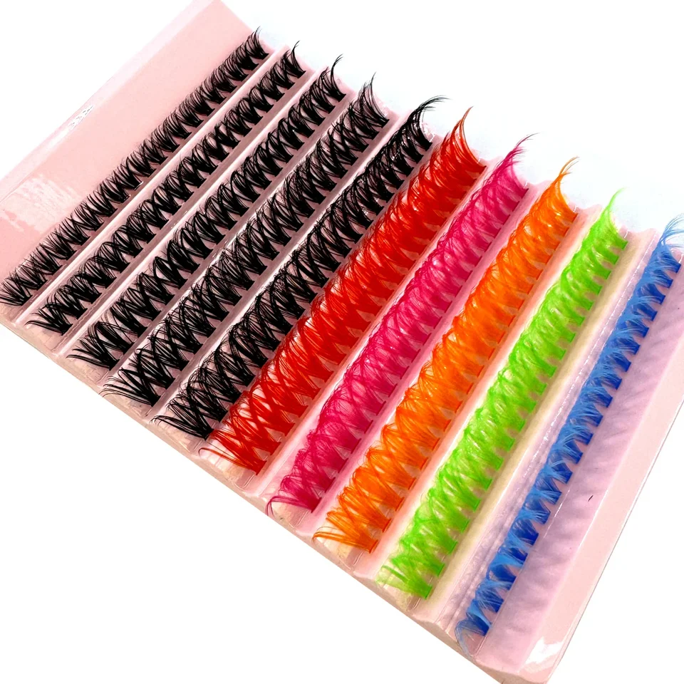 120 Grupos de Pestañas de 6 Colores + Negro, Grupos de Pestañas de Colores, Individuales, D-Roll, Postizas de Colores 3