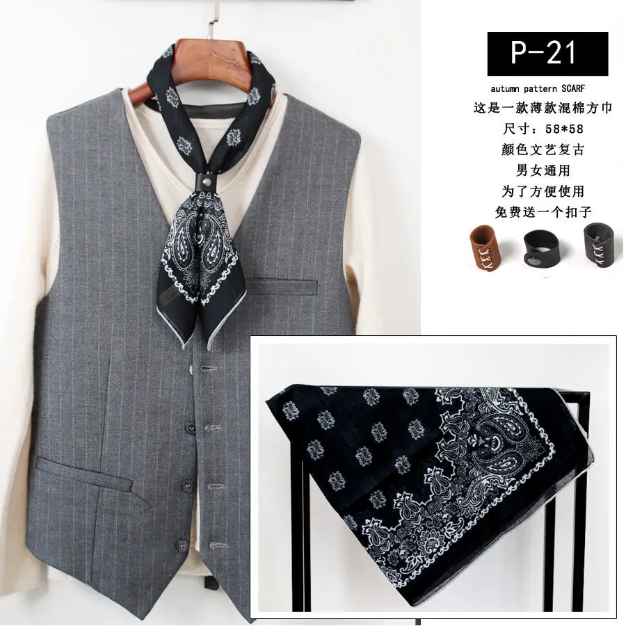 Baumwolle und Leinen Herren Künstlerischer Retro Schal Koreanischer Frühling Herbst Winter Schal Hip Hop Street Style Schal Kleines Quadratisches Handtuch – Detail 27