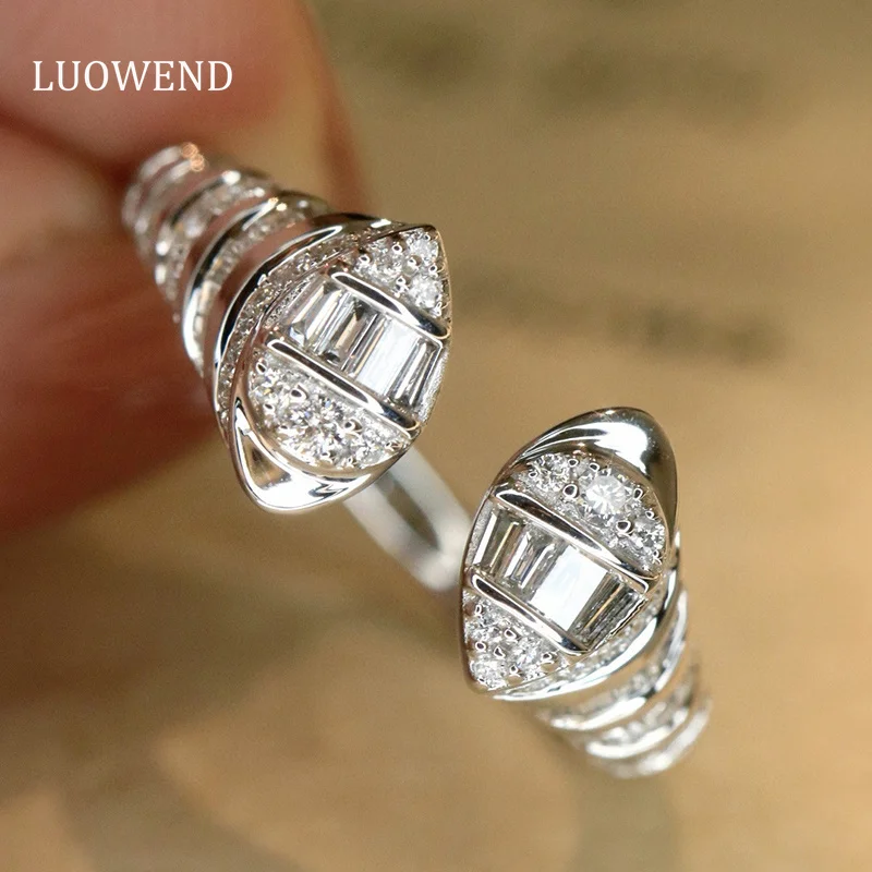 LUOWEND 100% 18K White Gold Rings Fashion INS Style 0.50carat Real Natural Diamond Open Ring for Women High Party Jewelry