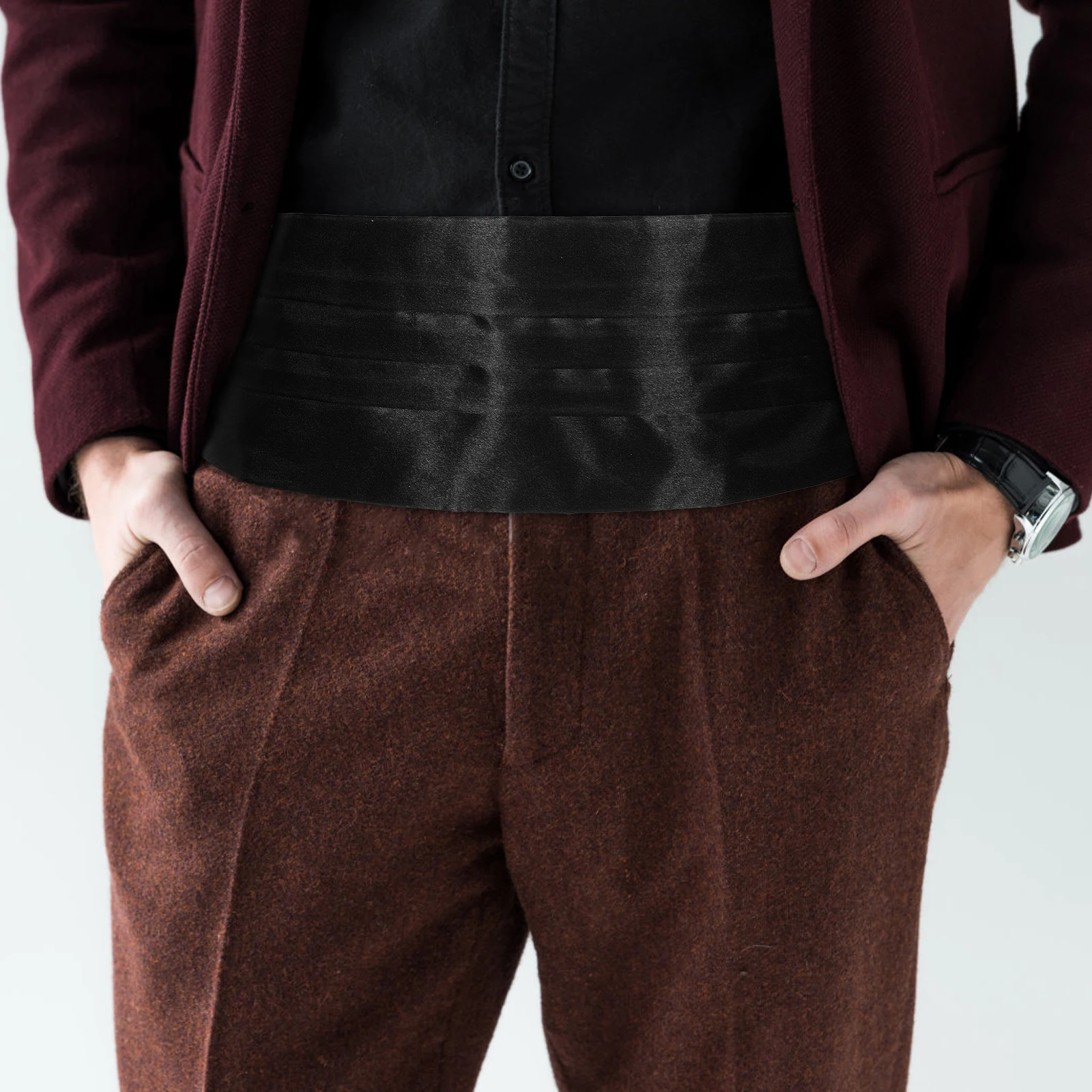

Black Men Fanny Pack Men Adjustable Waist Belt Bow Tie Cummerbund Formal Night Party Accessories