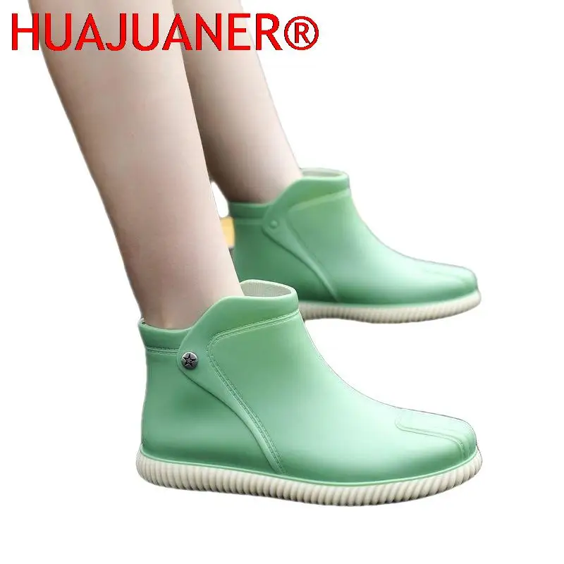 Women's Rain Boots Waterproof Rain Shoes Female Flat Galoshes Shoes Rubber Black Ankle Boots Slip on Fishing Shoes Woman Botas