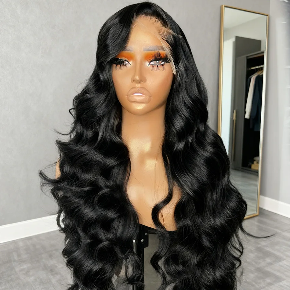 

30 36 дюймов 13x4 13x6 Hd Парик фронта шнурка Объемная волна Парики из человеческих волос 200% Плотность Предварительно выщипанный бразильский натуральный черный парик с объемной волной