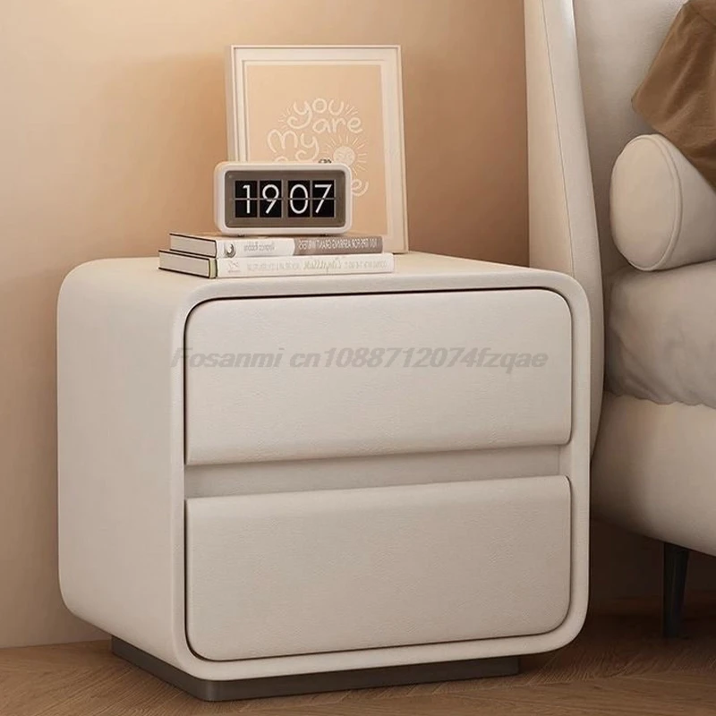 Light Luxury Cream White Bedside Cabinet Viral Minimalist No Installation Solid Wood Upholstered For Home Bedroom Sturdy