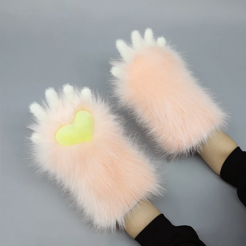 

Furry Cat Claw Gloves Plush Nail Claw Gloves Fluffy Cute Love Heart Anime Bear Paw Mitten Fursuit Halloween Cosplay Costume