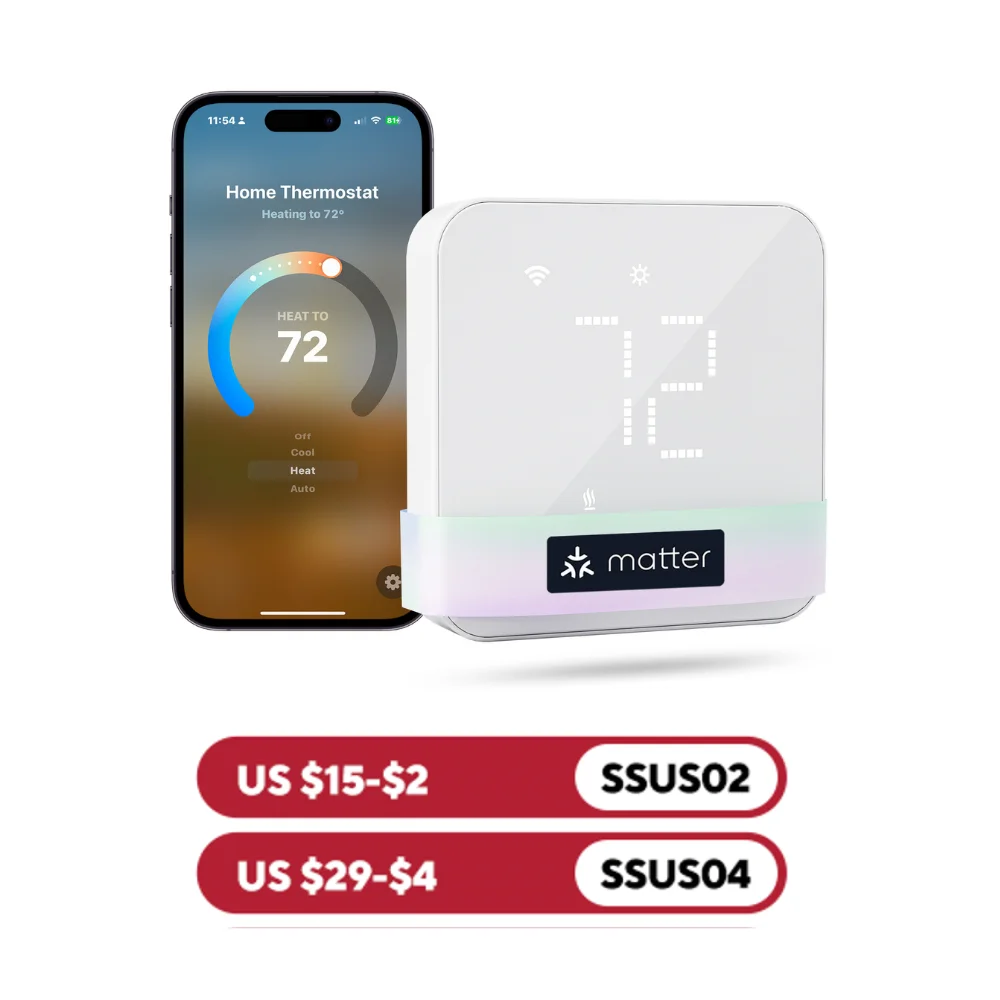 Termostato Wi-Fi inteligente de EE. UU. Meross Matter Compatible con sistemas de calefacción y refrigeración al 95% Funciona con Alexa Homekit