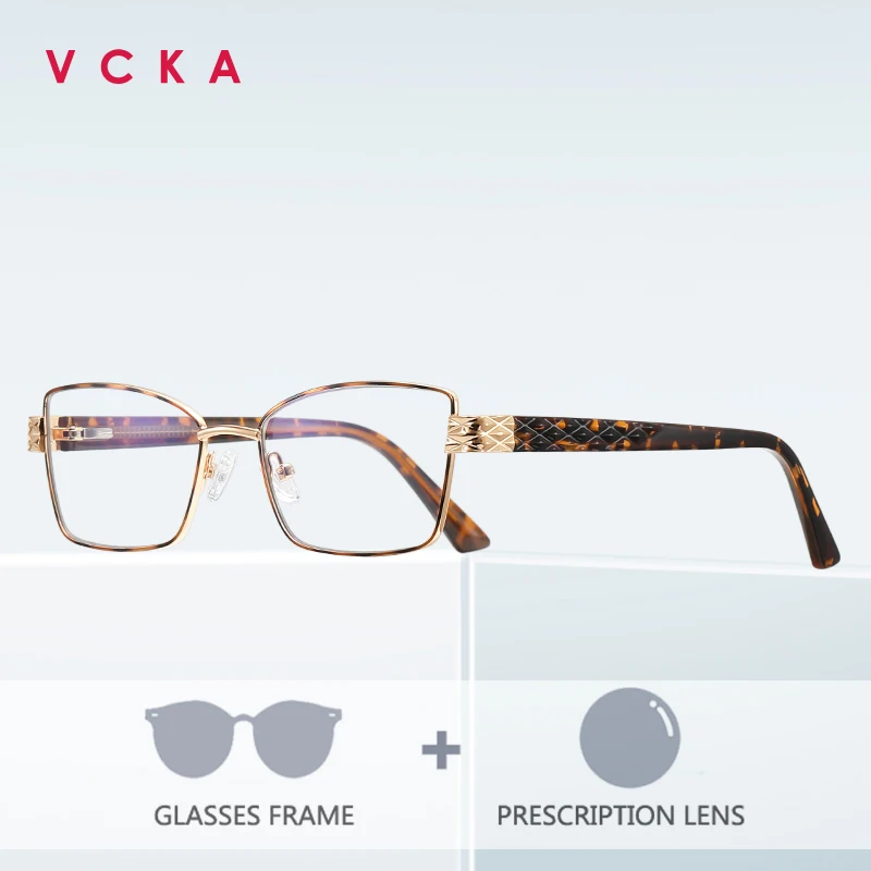 

VCKA модные квадратные металлические женские очки для близорукости и пресбиопии, оправа для очков с защитой от синего света по рецепту, индивидуальные деловые очки