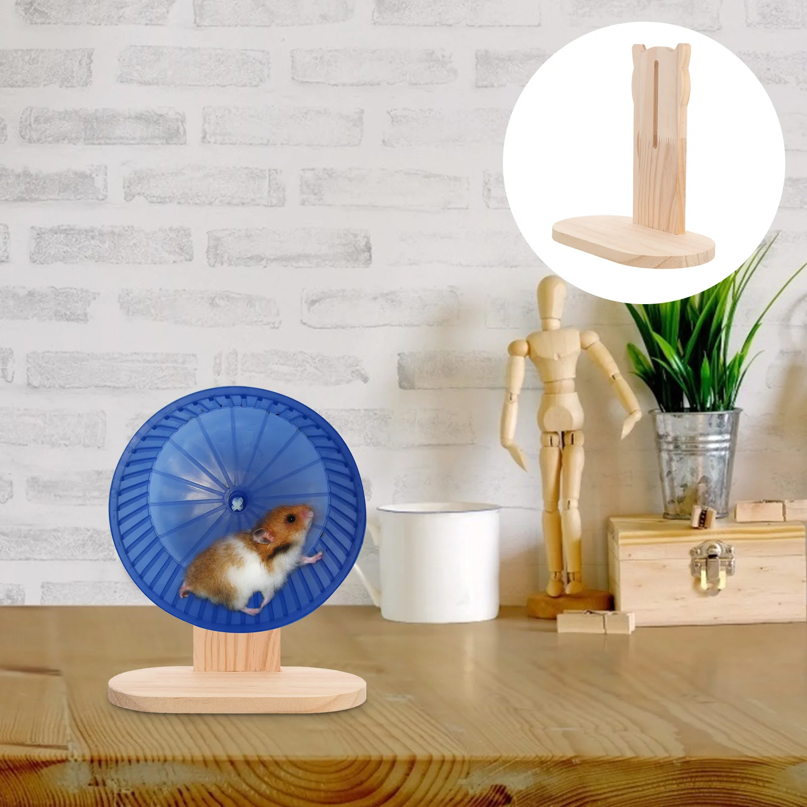 

Wheel Base Hamster Running Toys Rack for Frame Rotating Stand Wooden Exercise Holder